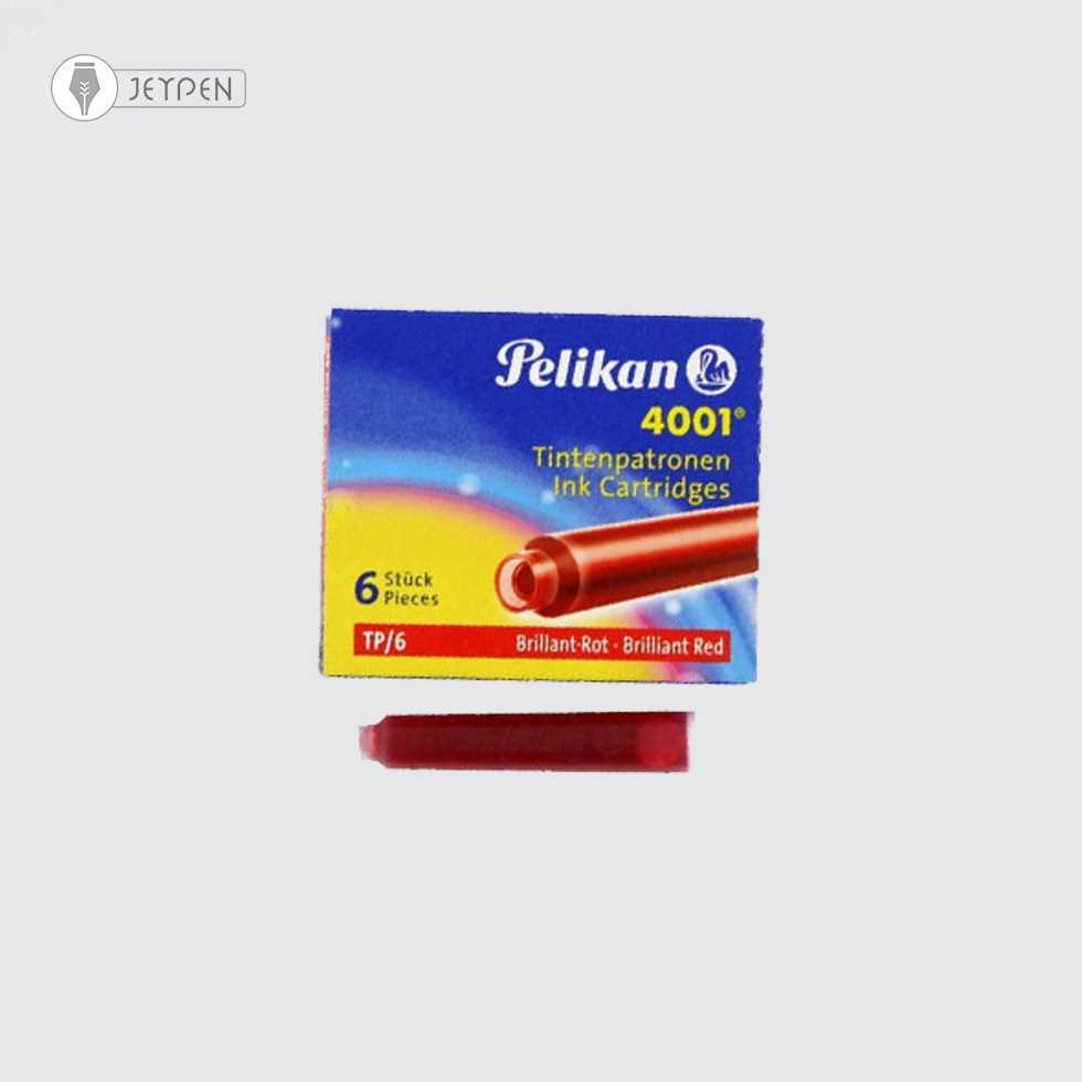 کارتریج جوهر خودنویس کوتاه پلیکان مدل 4001 بسته 6 عددی رنگ قرمز