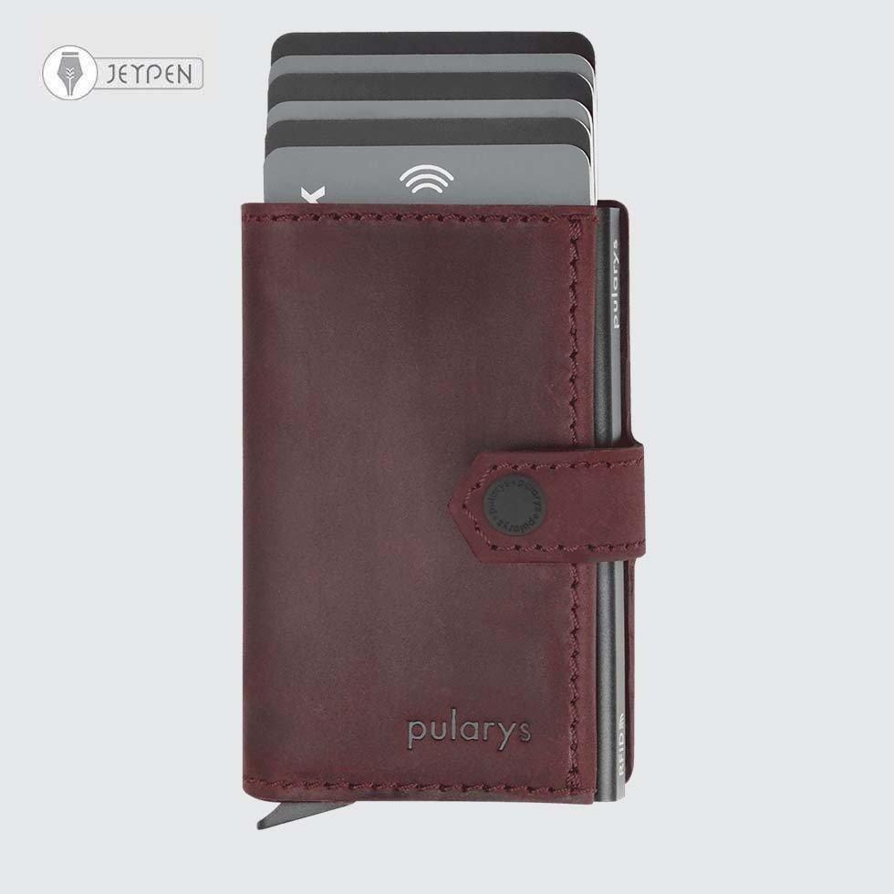 جاکارتی پولاریس مدل HIKER wallet رنگ آلبالویی چرم هانتر