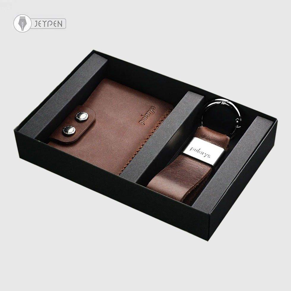 ست هدیه جاکارتی و جاسوییچی پولاریس مدل HOBBY رنگ قهوه‌ای چرم نومد - 0