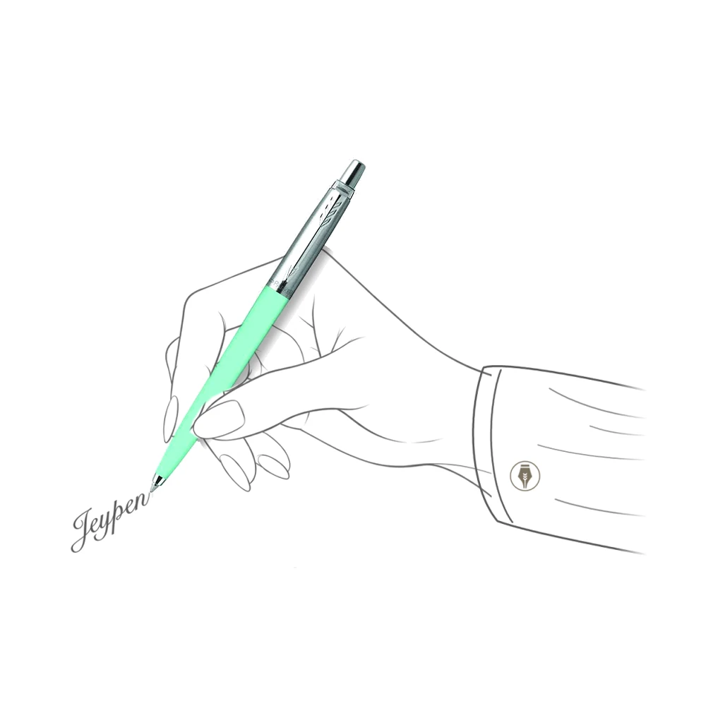 خودکار پارکر مدل ژوتر اورجینال نیمه استیل رنگ مینت در دست خانم