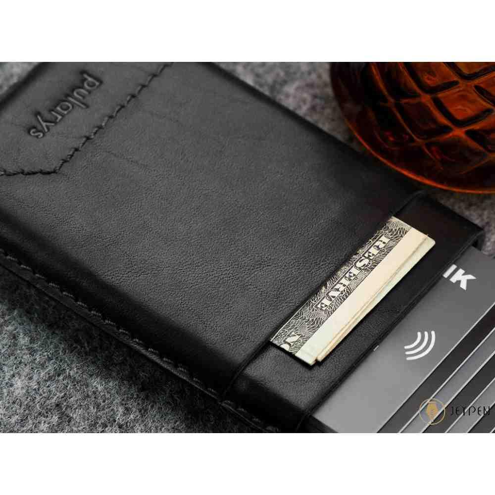 نمای نزدیک جاکارتی پولاریس مدل GOBI wallet رنگ مشکی چرم نومد