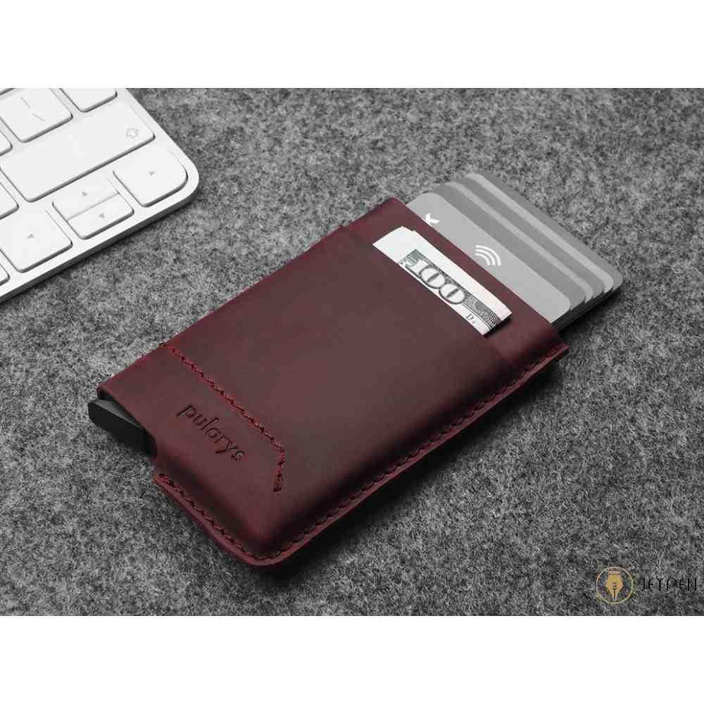 نمای کلی جاکارتی پولاریس مدل GOBI wallet رنگ آلبالویی چرم هانتر