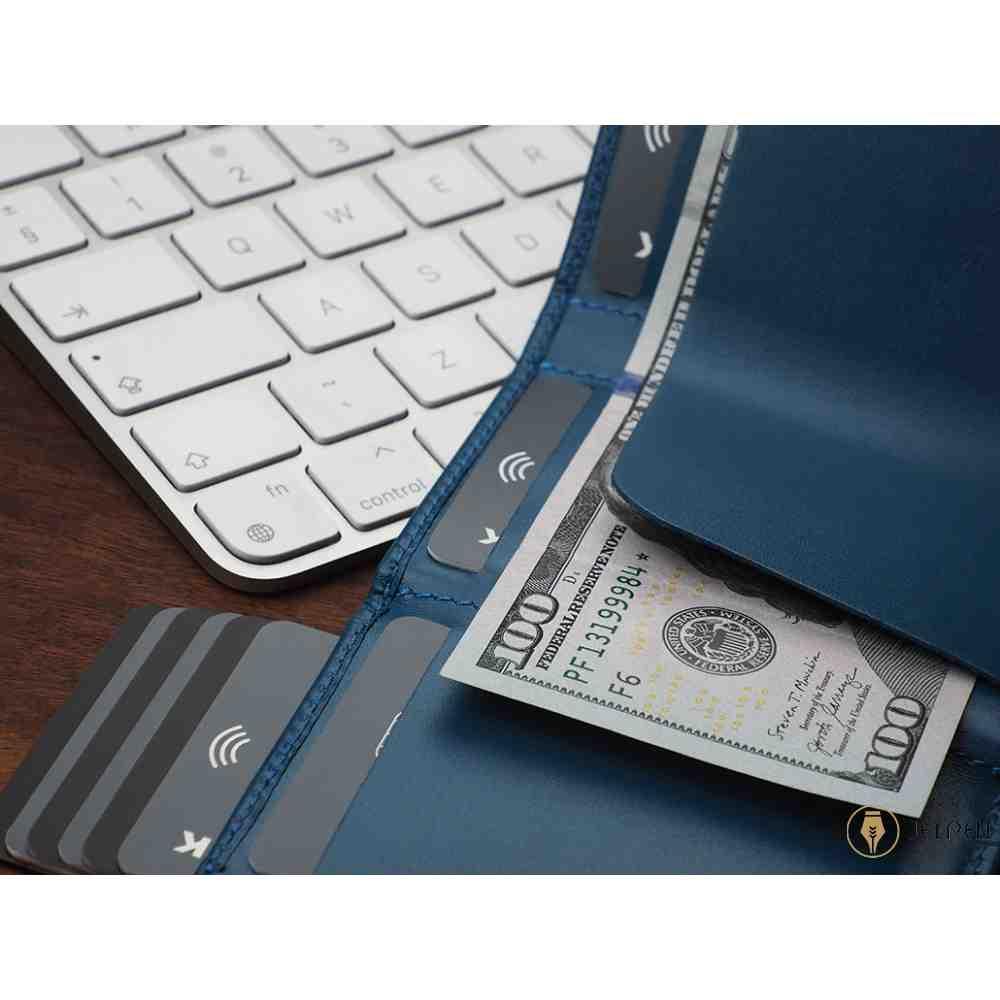 قرارگیری کارت ها جاکارتی پولاریس مدل SOLO wallet رنگ آبی چرم ایتالیایی