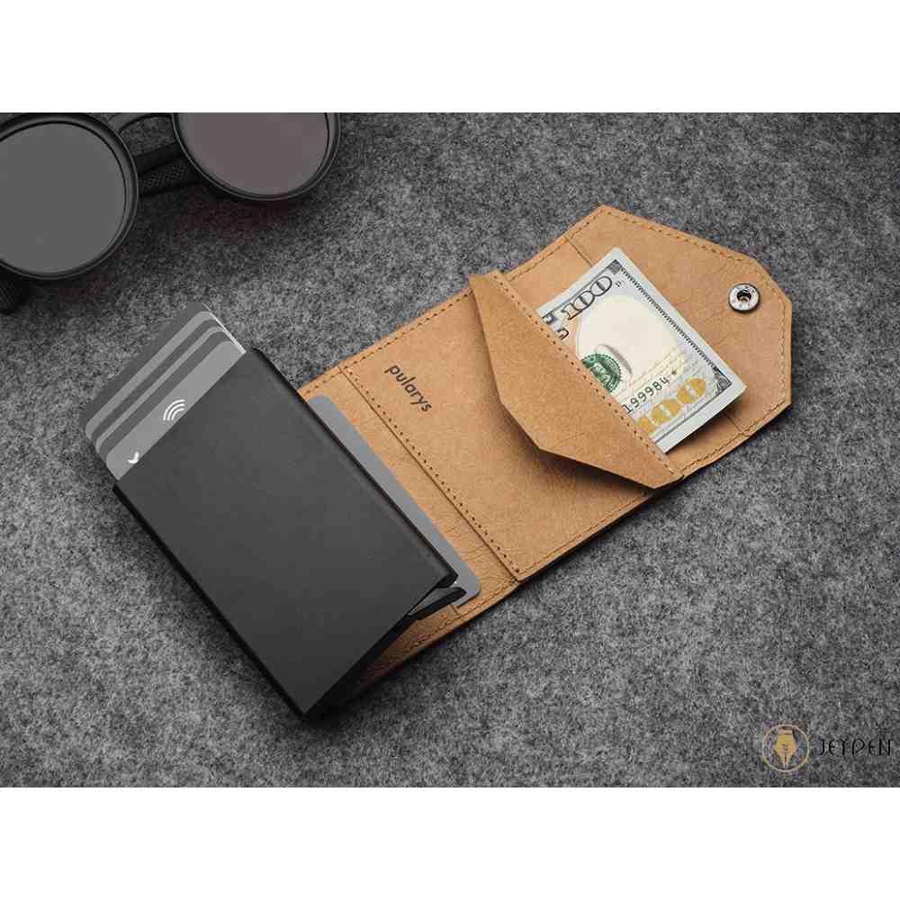 کیف پول جاکارتی پولاریس مدل PORTER Go wallet رنگ بژ چرم کاغذی