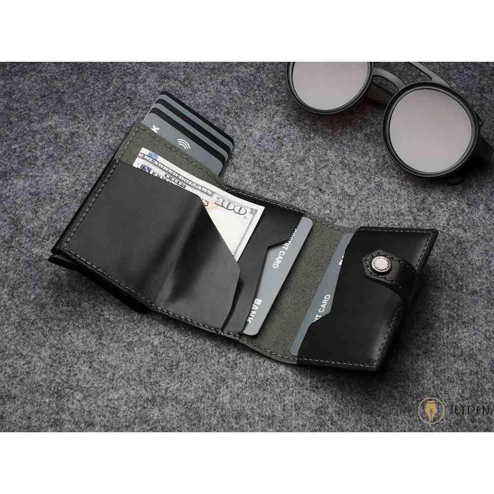 کیف پول جاکارتی پولاریس مدل HIKER wallet رنگ مشکی چرم نومد