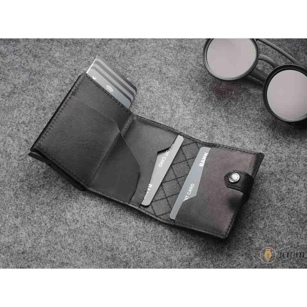 کیف پول جاکارتی پولاریس مدل HIKER - CHIC Décor wallet رنگ مشکی چرم نومد