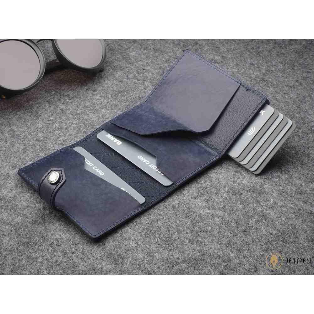 کیف پول جاکارتی پولاریس مدل HIKER - CHIC Décor wallet رنگ سرمه‌ای چرم نومد